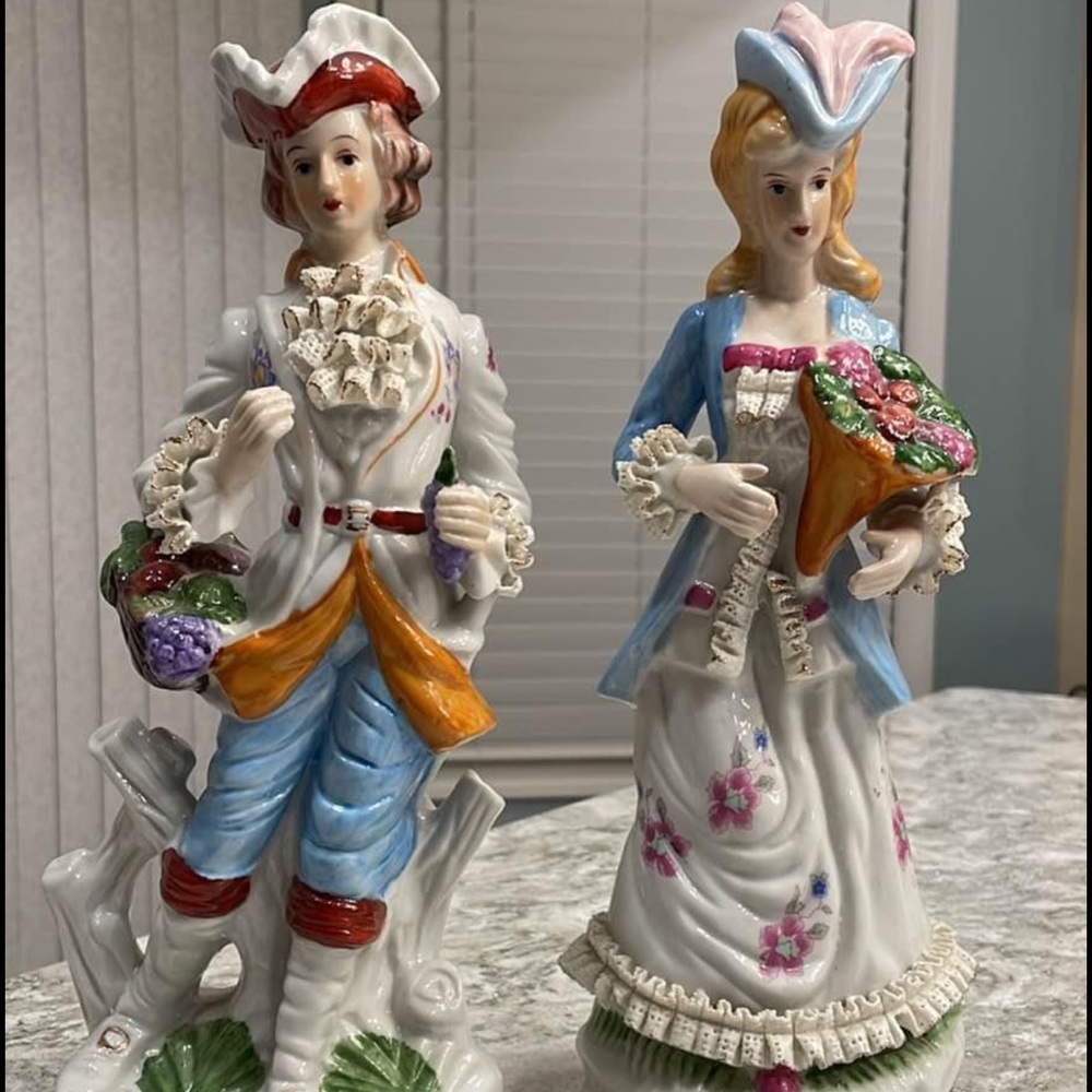 Vintage Rococo revival porcelain figurine pair